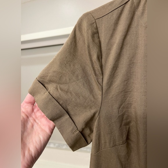 NWOT Pact Organic Canopy Linen Blend Notch Neck Dress in Khaki Green - Picture 8 of 13
